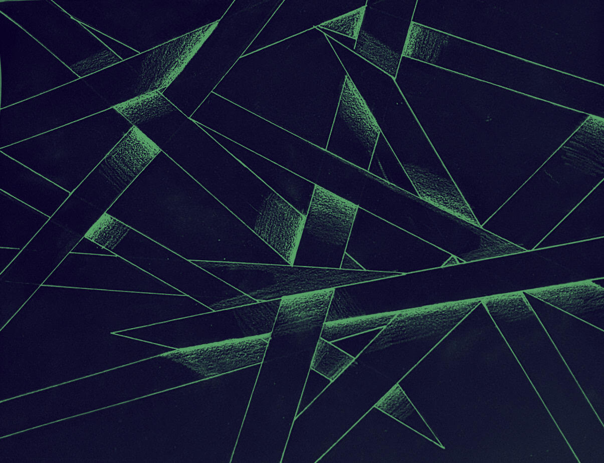 Traditional pen and ink abstract piece, with negative color and duotone.