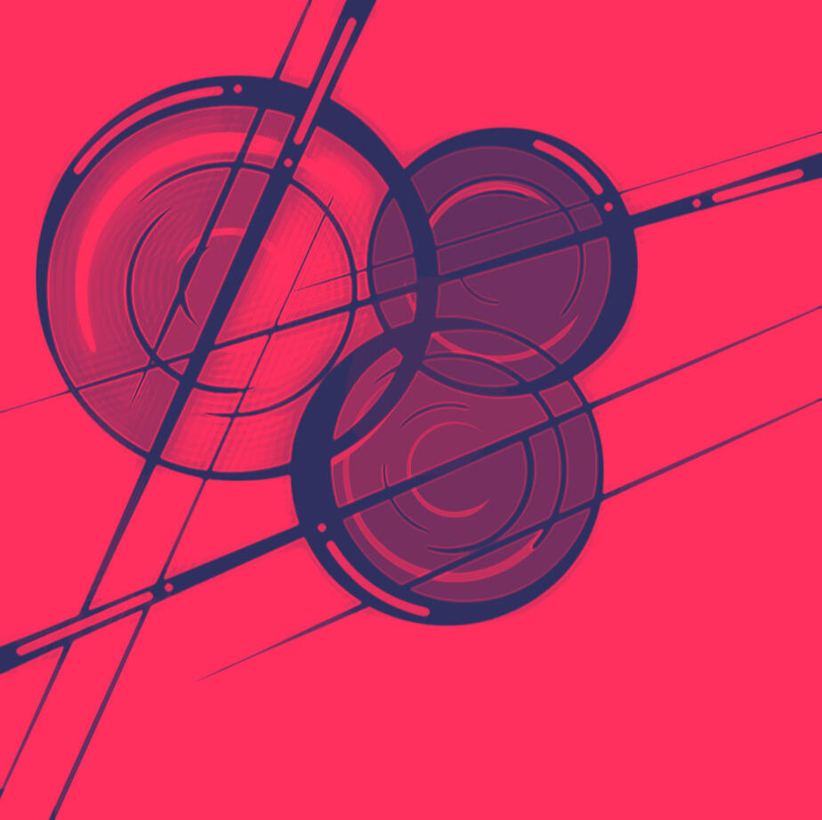 Abstract digital piece, with added glow effect and duotone.